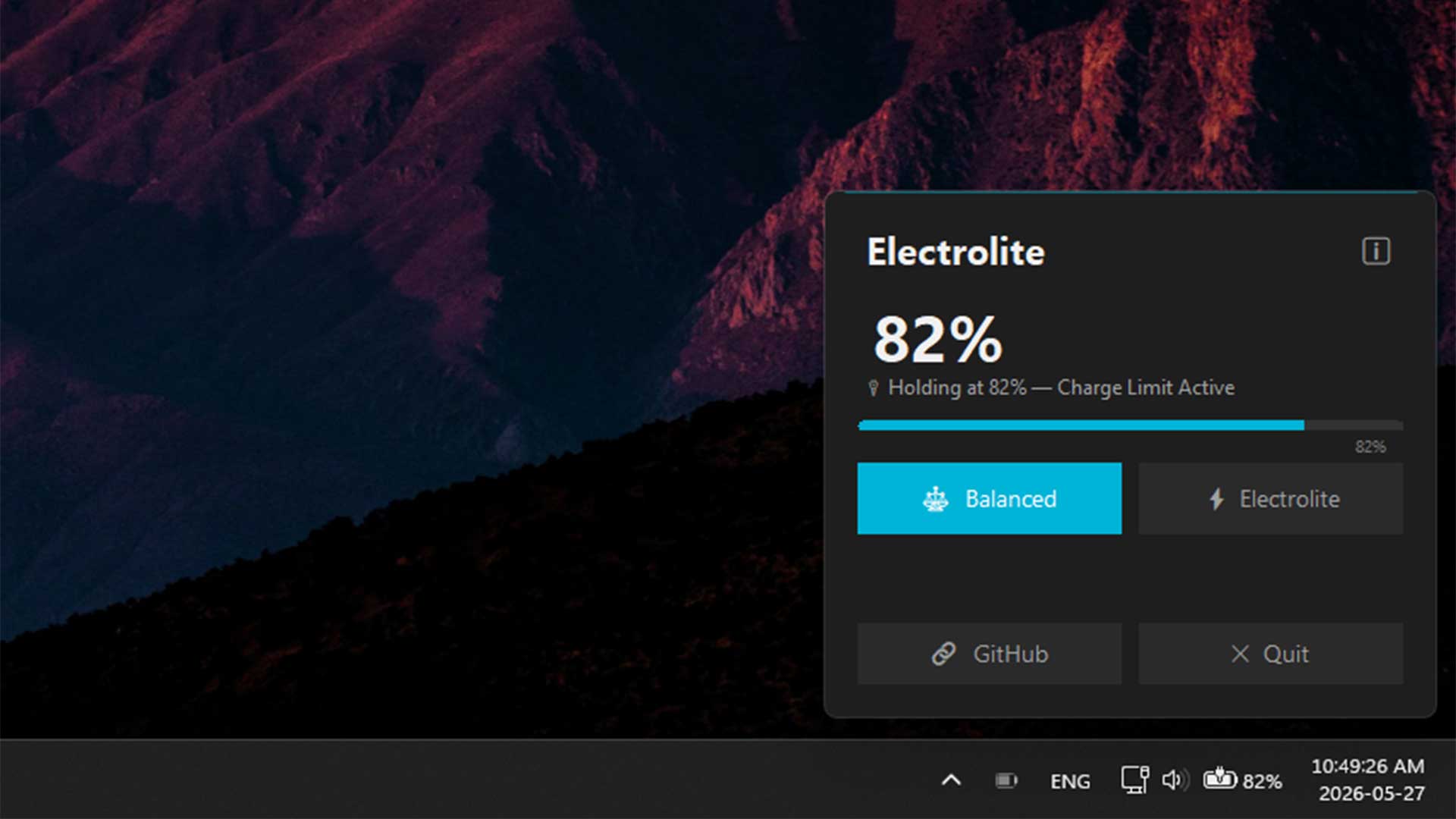 Electrolite Balanced Mode - Battery capped at 80%
